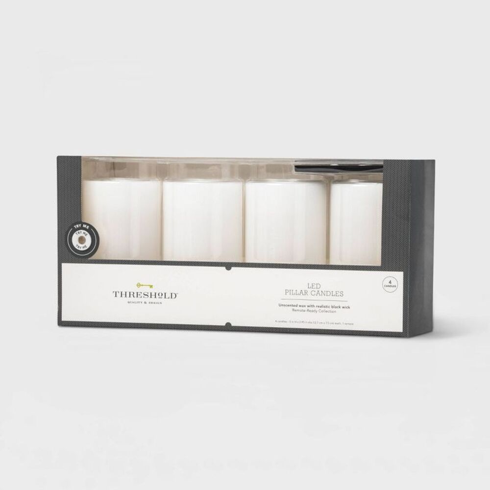 4pk 5" x 3" LED Flameless Black Wick Candle White - Threshold
